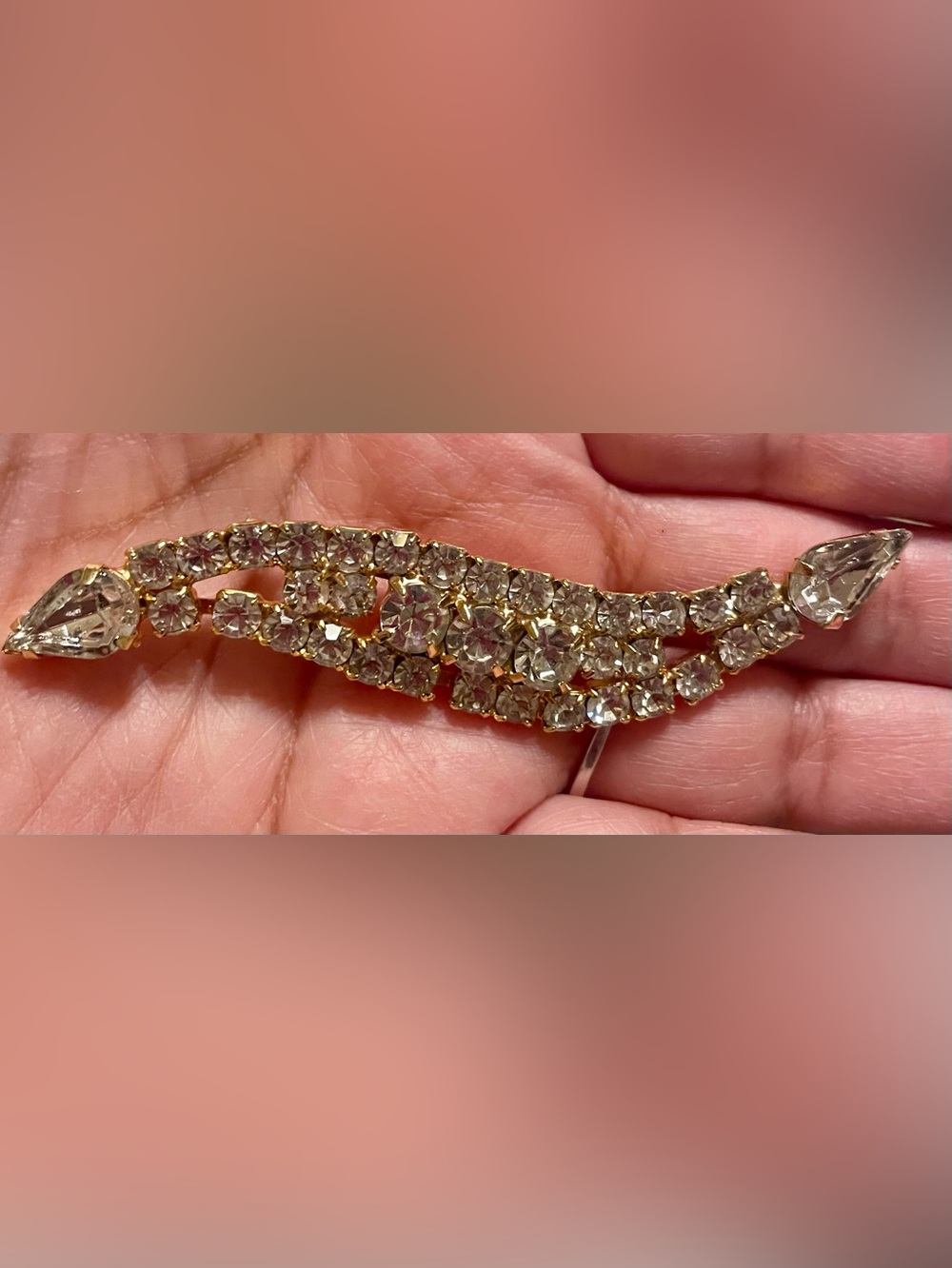 Vintage Gold-Tone Crystal Wave Brooch